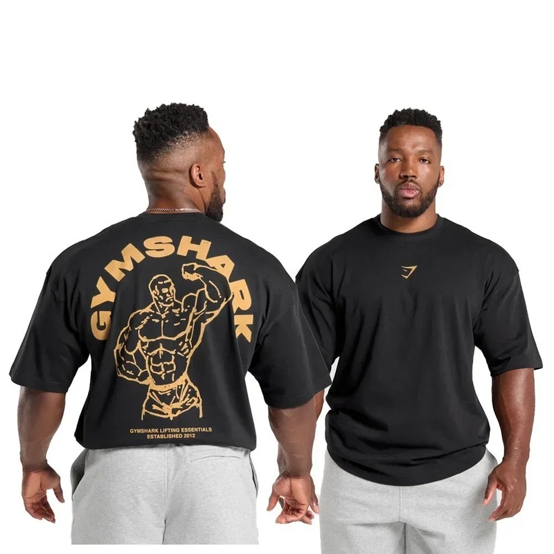 クロスボーダー AliExpress クロスボーダー アメリカ マッスル シャーク Tシャツ ストリート フィットネス 体操 サマー スポーツ フィットネス 半袖 メンズ|undefined