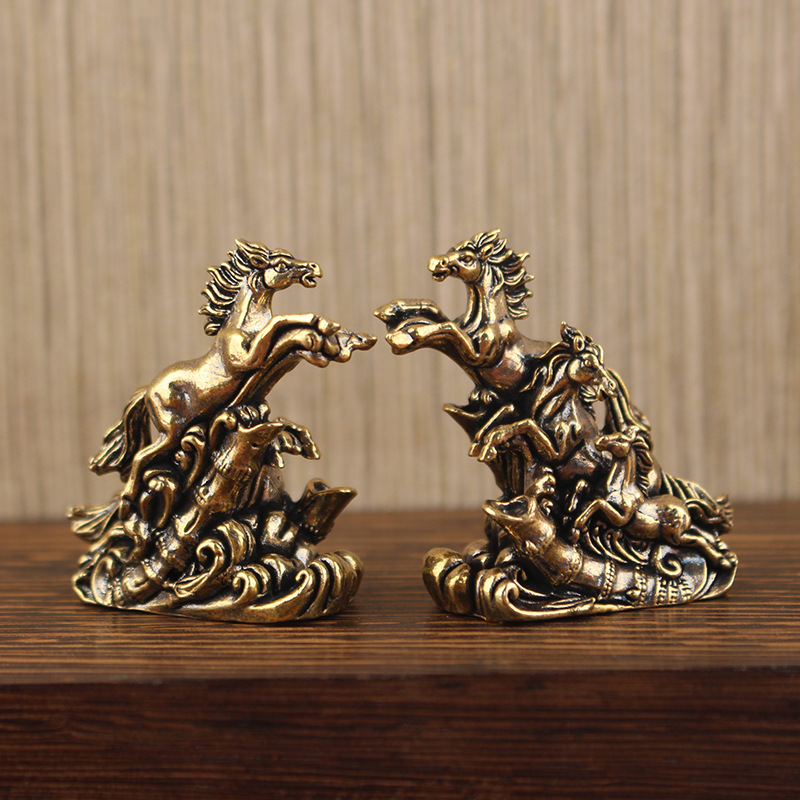 纯黄铜万马奔腾生肖马书房桌面摆件装饰品万马奔腾茶桌茶宠小摆件