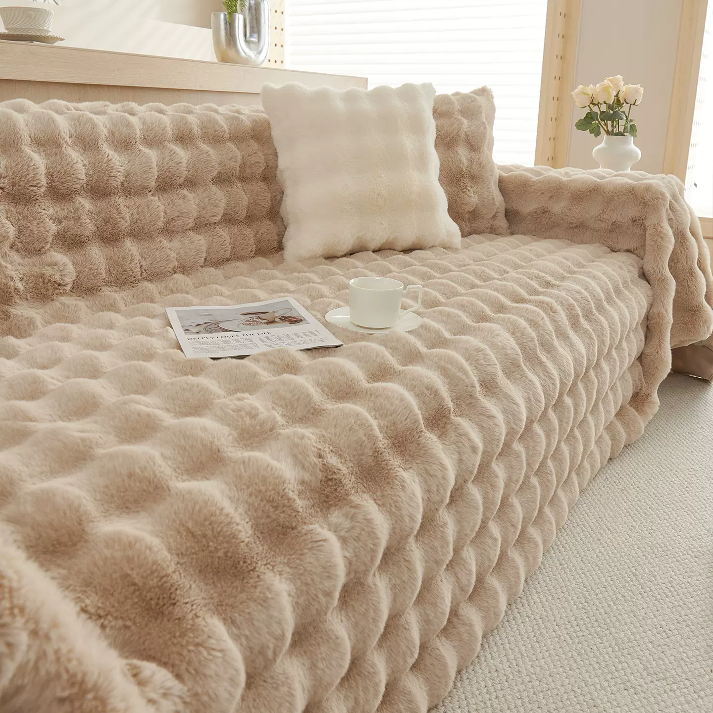 冬季兔毛绒沙发巾盖布冬天加厚防滑沙发套罩2025新款坐垫跨境批发