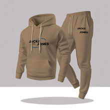 男士时尚休闲两件套，潮流JACK&JONES烫画印花连帽卫衣+卫裤套装
