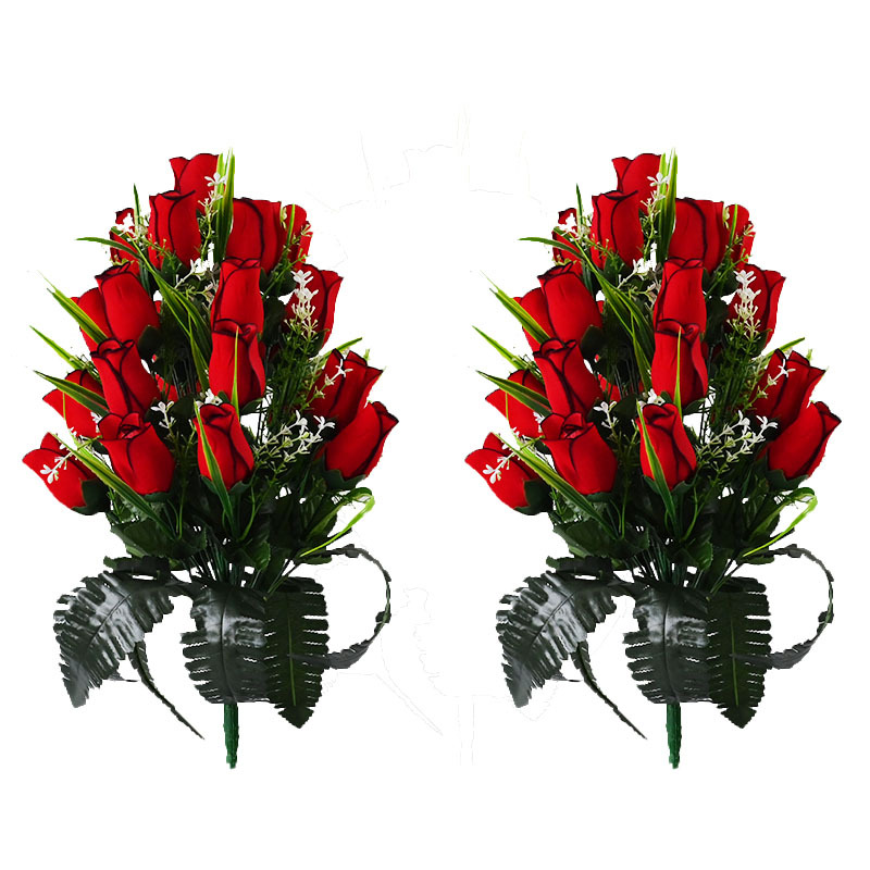 Simulación de tela de terciopelo de 24 rosas de borde negro soporte de etiquetado flor de decoración cementerio simulación de rosas