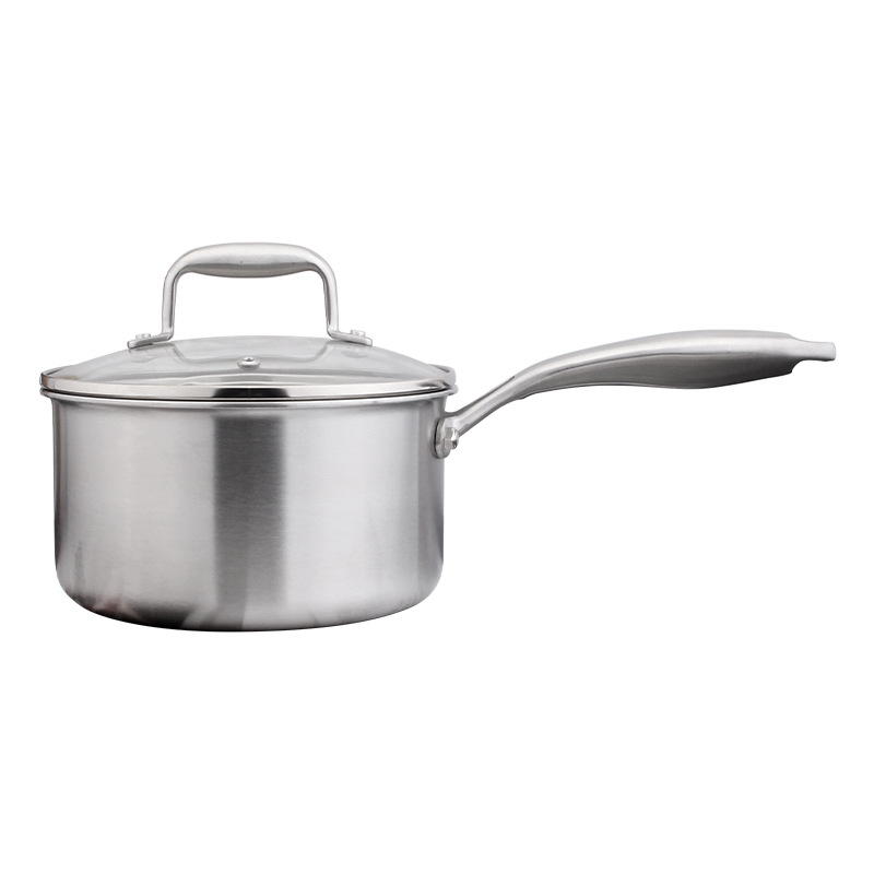 COOKONE 18 / 10 acero inoxidable de cinco capas de acero grueso 18cm recto de un solo mango olla de leche 2.5L multiuso para cocinar fideos