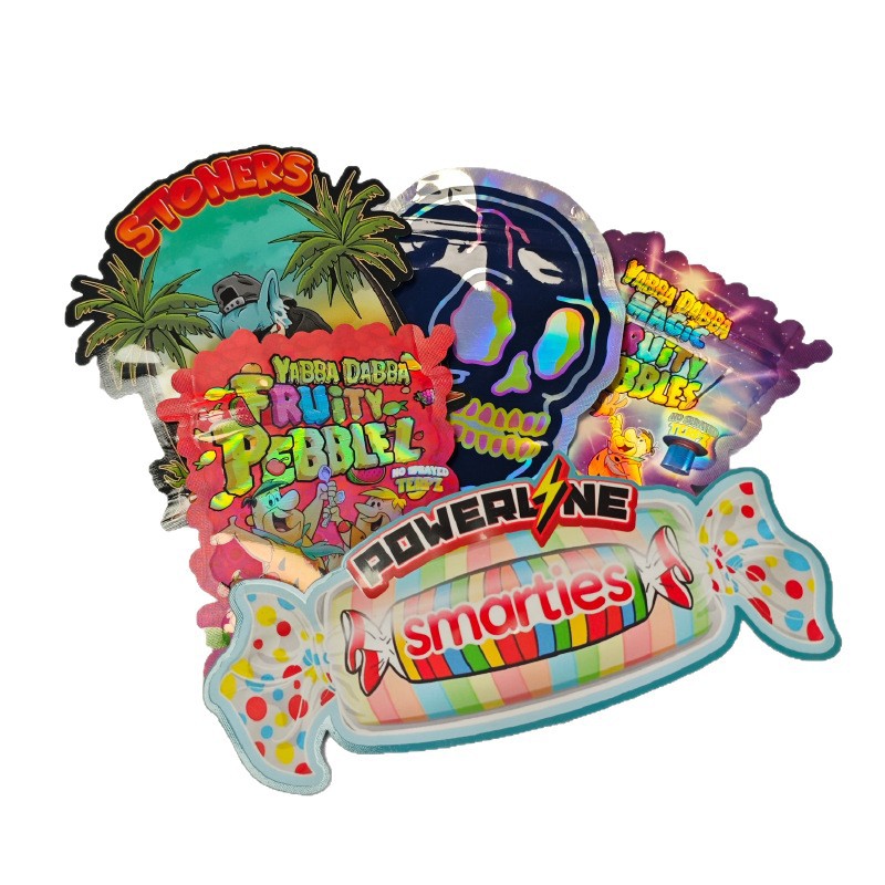 Bolsa de embalaje de tabaco de aluminio láser de forma especial antiolor bloqueo infantil película de poliuretano bolsa de tabaco de dulces autosuficientes
