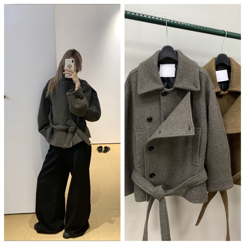 Le's Same Style Suli Alpaca Wool Fabric Outwear for Women in Autumn and Winter with Lining Wide Version Small Lace-Up Woolen Outwear Le's Same Style Suli Alpaca Wool Fabric Outwear for Women in Autumn and Winter with Lining Wide Version Small Lace-Up Woolen Outwear