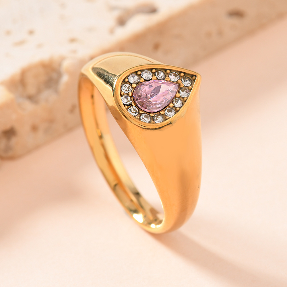 Anillo de acero de titanio de estilo de lujo ligero de fundición de gota de agua anillo de diamante de color chapado en oro de 18 quilates fabricantes de joyas image 3