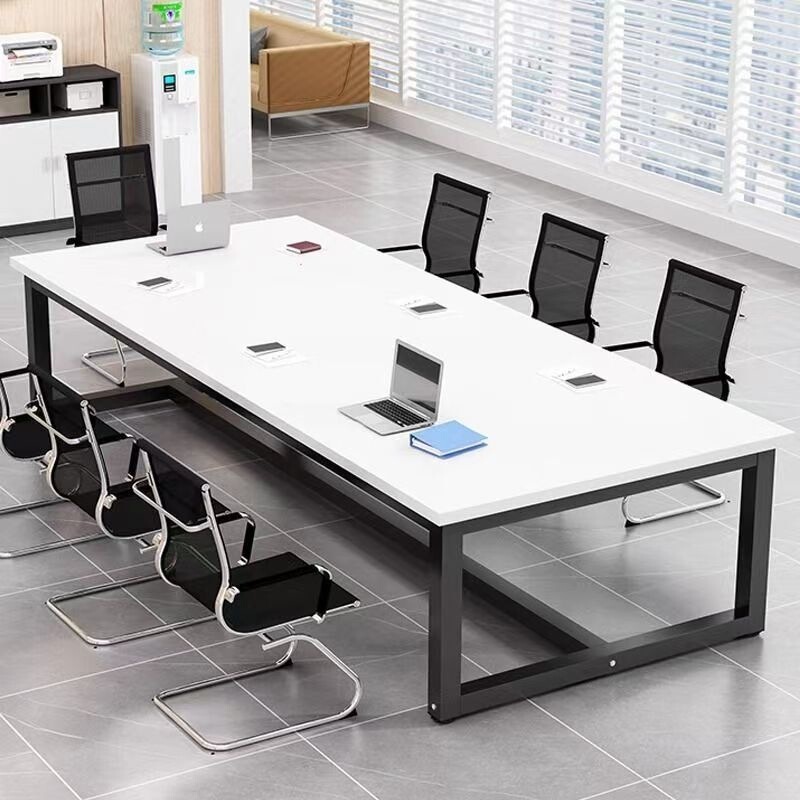 Simple white rectangular conference table, office desk and chair combination, large work table, staff training and negotiation table Simple white rectangular conference table, office desk and chair combination, large work table, staff training and negotiation table
