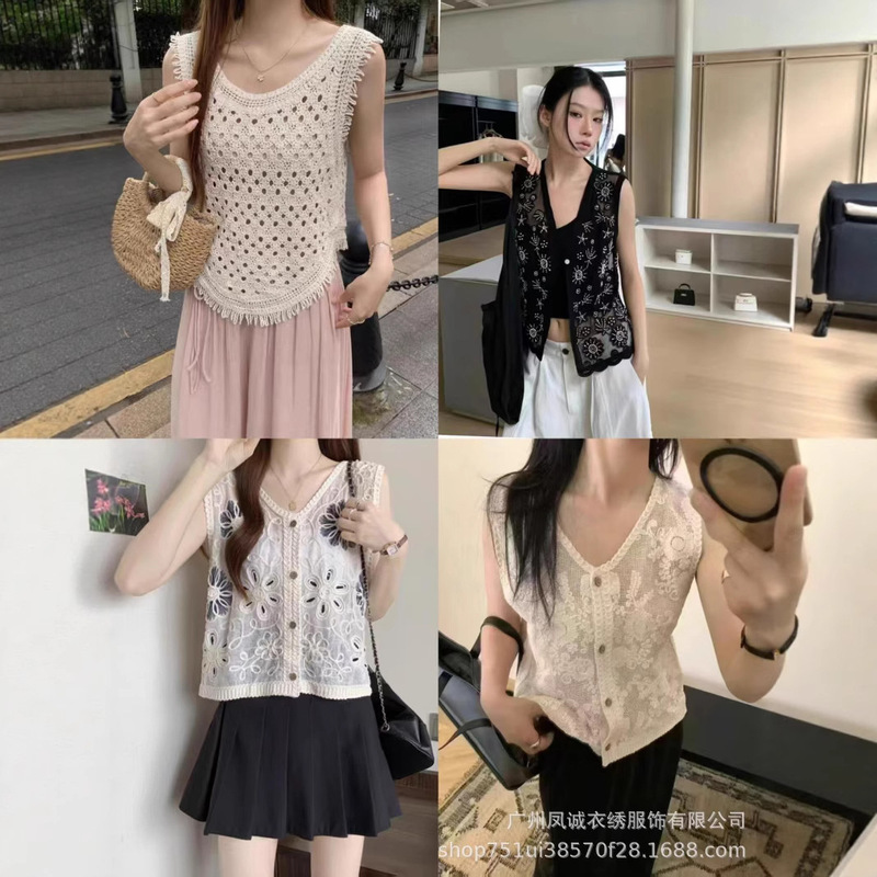 Crochet Hollow Knitted Vest Vest Women's Cardigan Summer Thin Fashion Versatile Holiday Style Sleeveless Top Outer Wear Crochet Hollow Knitted Vest Vest Women's Cardigan Summer Thin Fashion Versatile Holiday Style Sleeveless Top Outer Wear