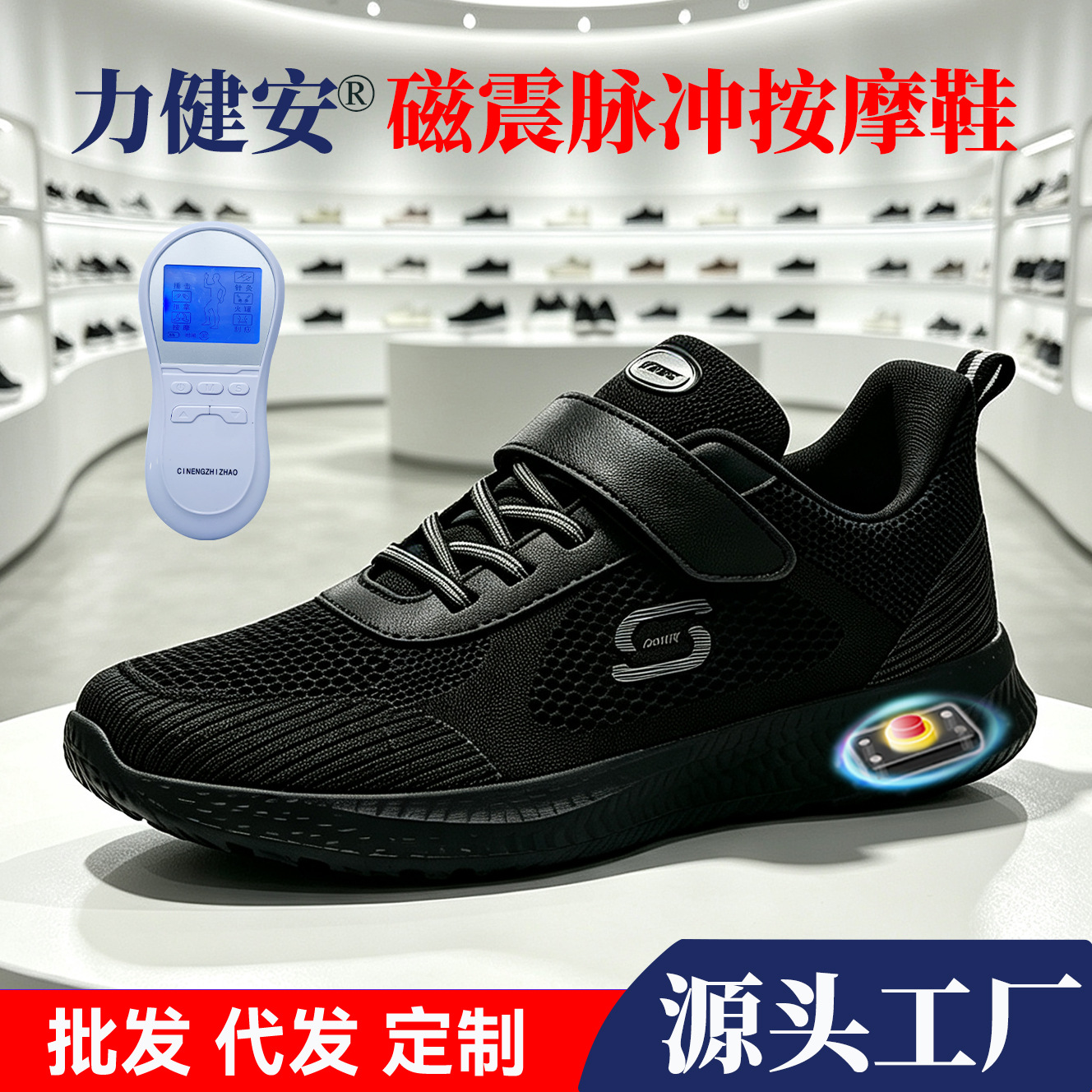Spring and autumn magnetic vibration and electrical pulse massage shoes, comfortable and breathable, designed for middle-aged and elderly men, lightweight athletic shoes