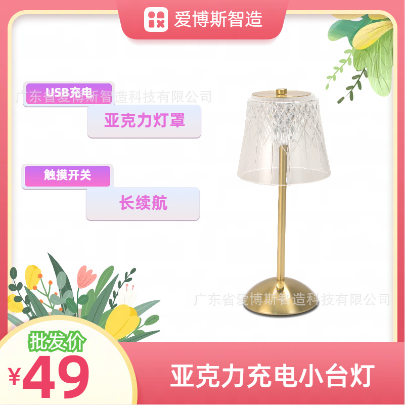 Cross-border hot selling USB rechargeable creative acrylic table lamp Nordic simple small table lamp bar factory outlet