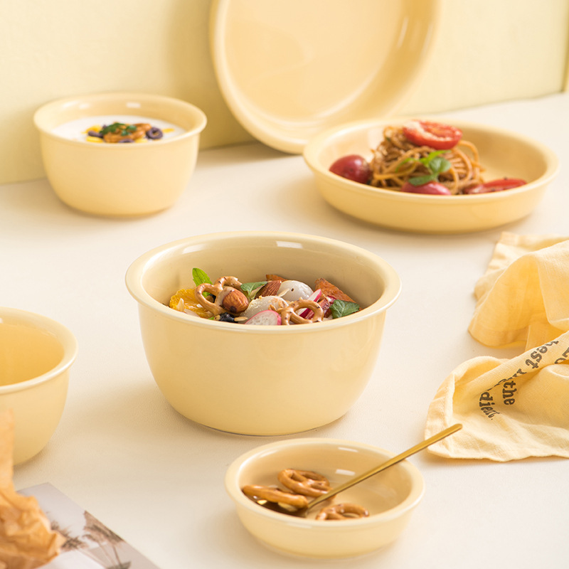 Creamy INS-style bowl set, plates, one-person meal, high-fashion tableware, rice bowl, noodle bowl, creative salad bowl