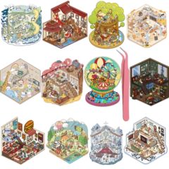 新しい3d立体シールミニチュア小屋PET造景シール創意漫画解凍趣味手帳ステッカーバッチ