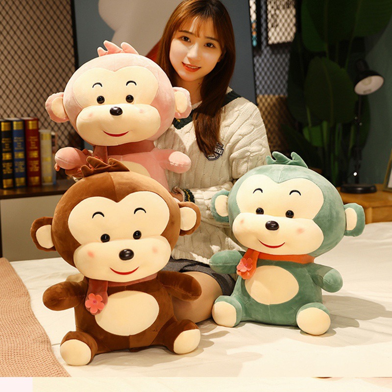 Bufanda Monkey Doll Grande Pequeño Mono con logotipo Juguete de peluche Chicas Agarra Muñeca de trapo Linda niña Muñeca