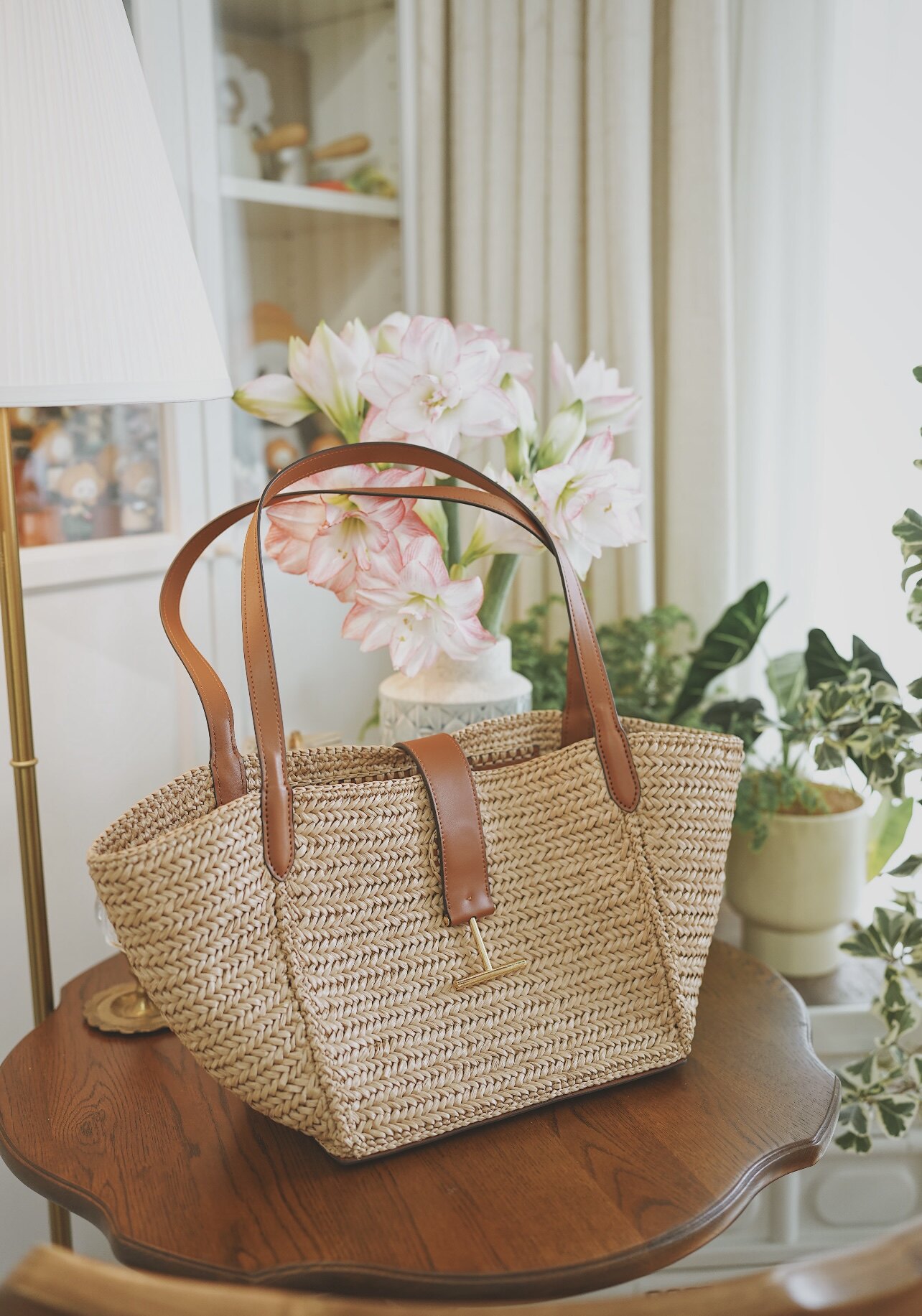 Zhu Zhu Style Straw Woven Bag For Women, Large Capacity Vacation Beach Straw Bucket Bag, Woven Market Basket Tote Bag - Thumbnail 6