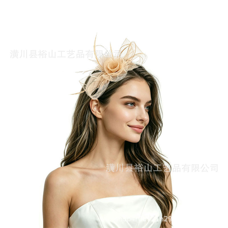 European and American bridal feather headpiece, vintage mesh hair accessory, hair clip, French-style horse racing club hat, women's headpiece