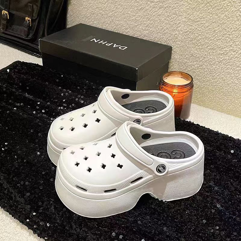 Summer 9cm High-Heeled Clogs for Women, Outdoor Thick-Soled Breathable Two-Way Platform Slippers, Non-Slip Beach Eva Height-Increasing Shoes