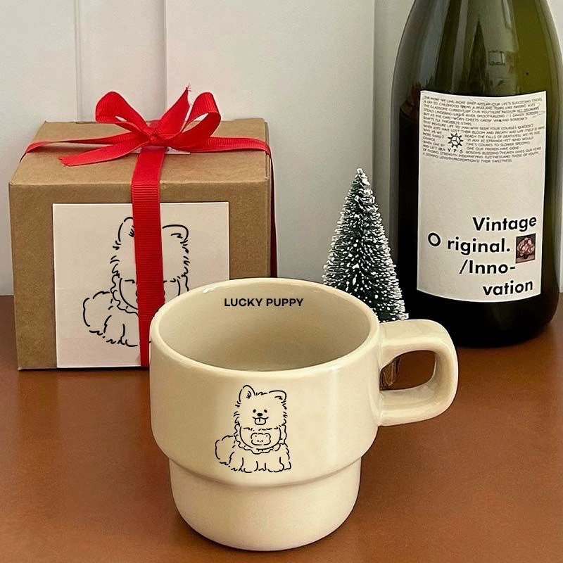 Ceramic Mug, Puppy Illustration, Stackable Design, 201–300 ml, 10.5×11.5×9 cm