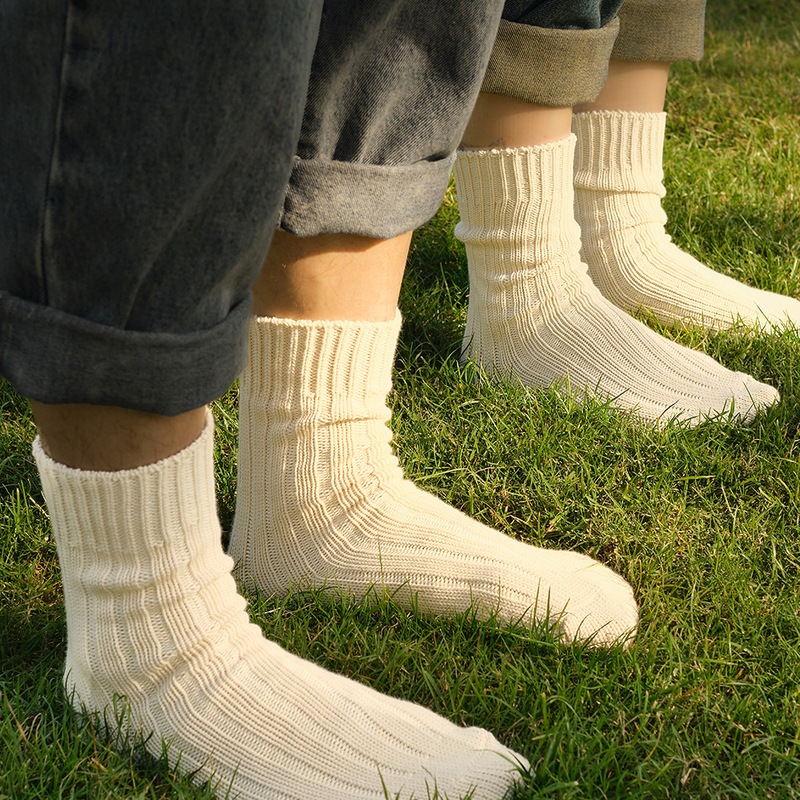 Organic Cotton Men's and Women's Thick Needle Socks Thick Knitted Retro Japanese Style Mid-tube Stockings American Style Stacked Stockings Cotton Tooling
