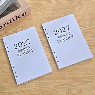 跨境2027年A5英文活页替芯6孔周计划内页替芯64张薄款英文周历本