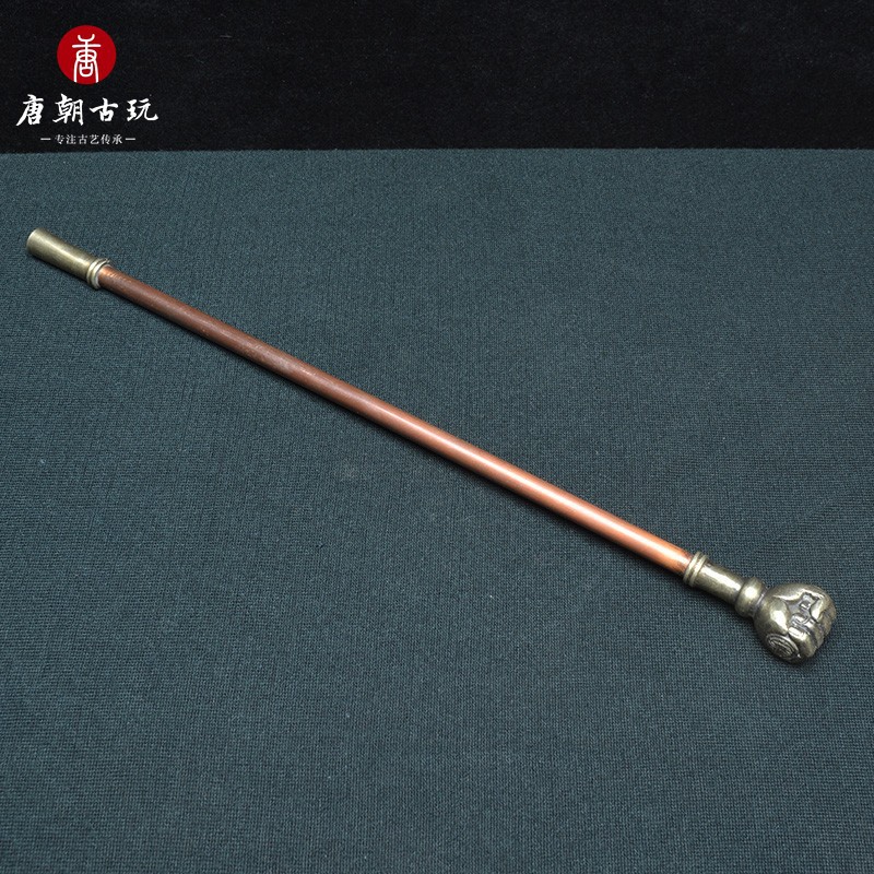 民俗古玩手工纯铜烟杆烟锅子按摩锤背多功能长烟袋烟斗收藏铜器
