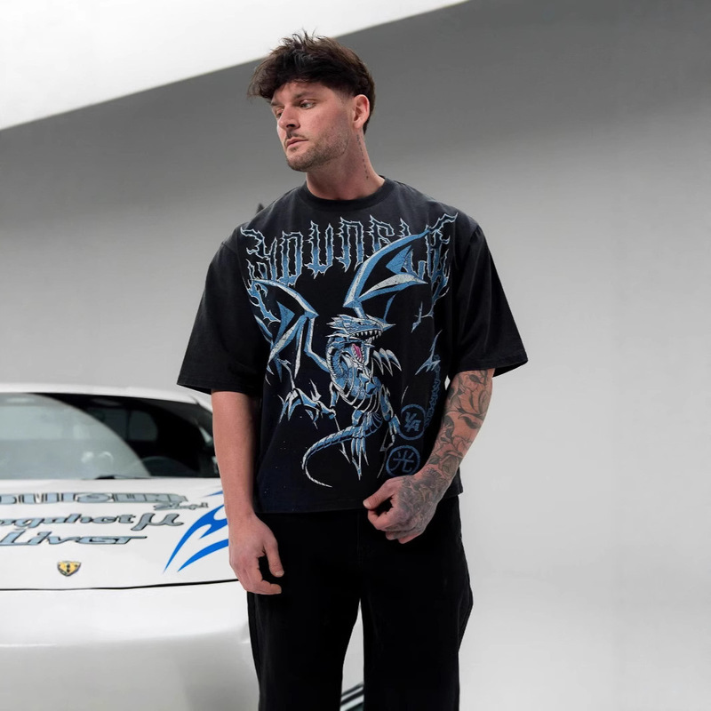 Youngla Co-Branded Yu-Gi-Oh Men's Oversized T-Shirt Jogger Sports Fitness Short-Sleeved Trendyy T-Shirt