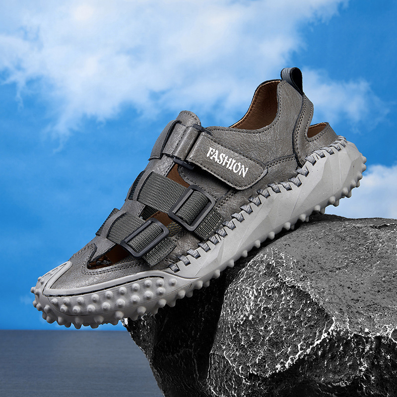 국경 간 플러스 사이즈 새로운 통기성 샌들 남성 패션 캐주얼 가죽 샌들 비치 여성 신발 미끄럼 방지 등산 신발