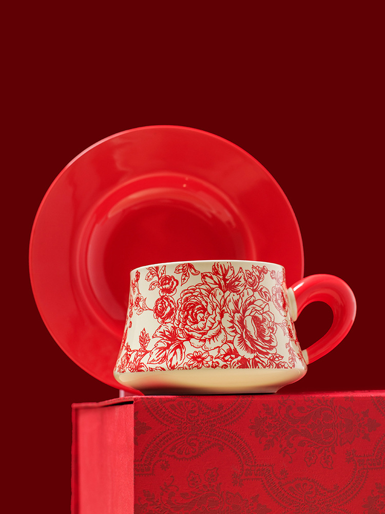 Rose Cup And Saucer Gift Box Coffee Cup And Saucer Set Light Luxury High End Tea Cup Creative Mug Ceramic Water Cup_voghion.com