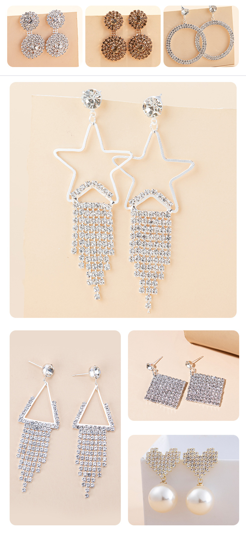 Lady Heart Shape Metal Rhinestones Earrings display picture 2