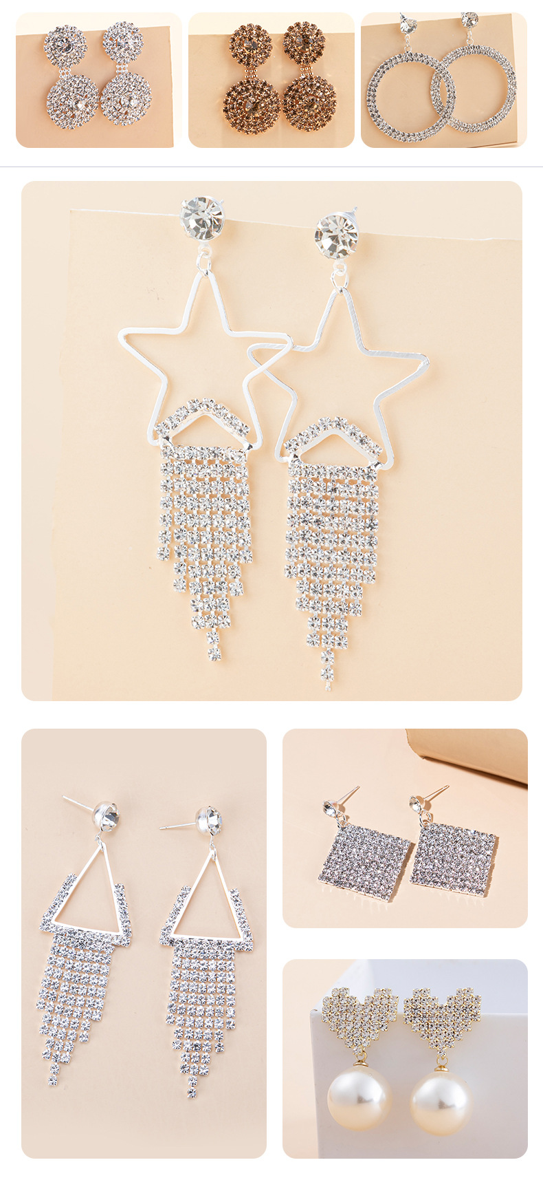 Dame Forme De Cœur Métal Strass Des Boucles D'oreilles display picture 2