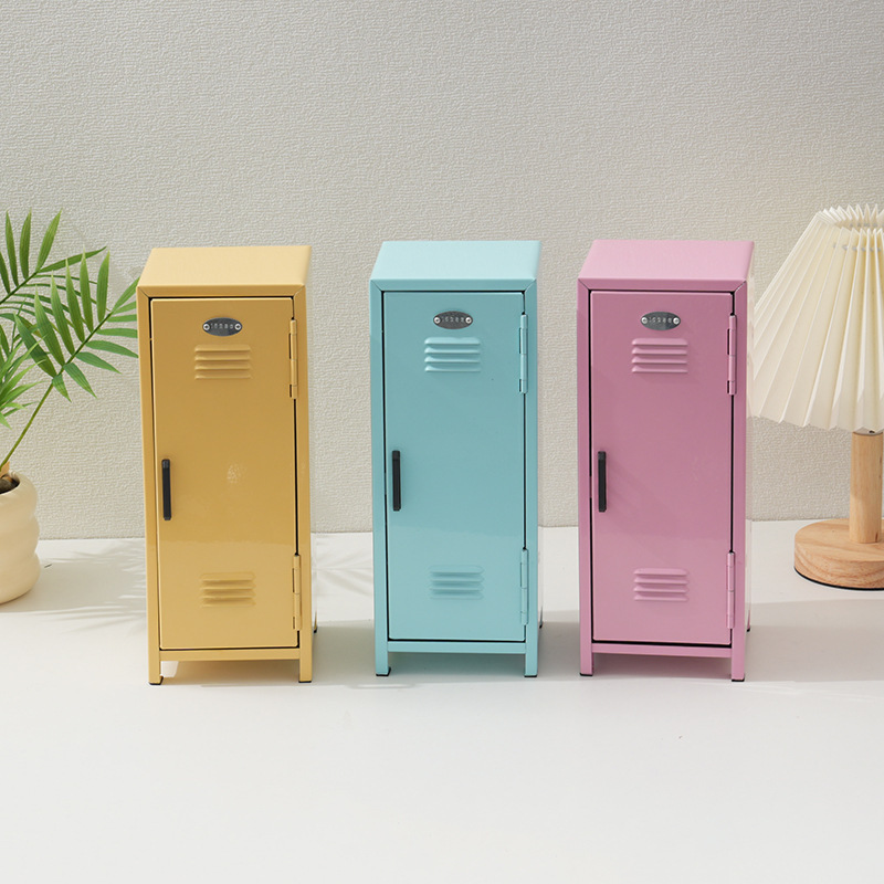 エリック小屋収納キャビネットデスクトップ収納ボックス鉄質収納ボックスロック付き収納キャビネットかわいい少女心粉鉄キャビネット|undefined