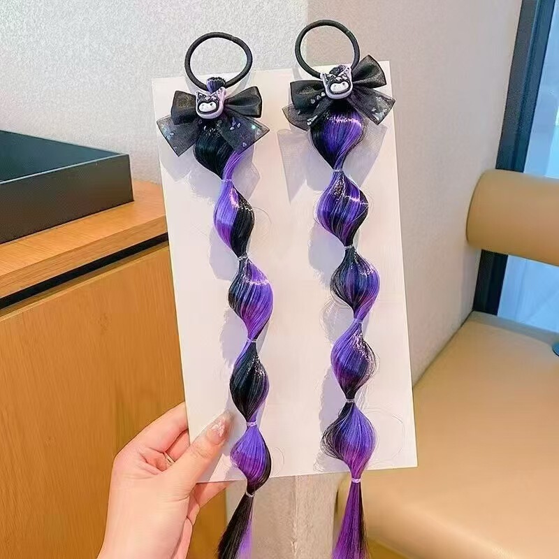 网红儿童假发泡泡辫子发圈彩色甜酷女孩卡通蝴蝶结扎马尾头绳发饰|undefined