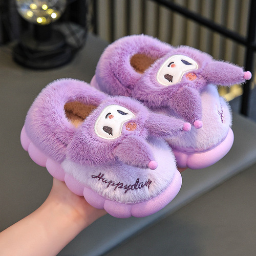 Children's cotton shoes in autumn and winter, girl's cartoon indoor home shoes, middle children's warm parent-child baby bags and cotton slippers