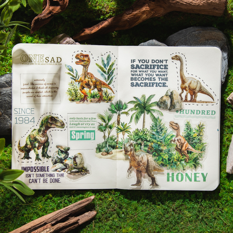 Un buen día PET pegatinas bolsas de dinosaurios mundo pegatinas divertidas para niños pegatinas de contabilidad pegatinas DIY decoración collage