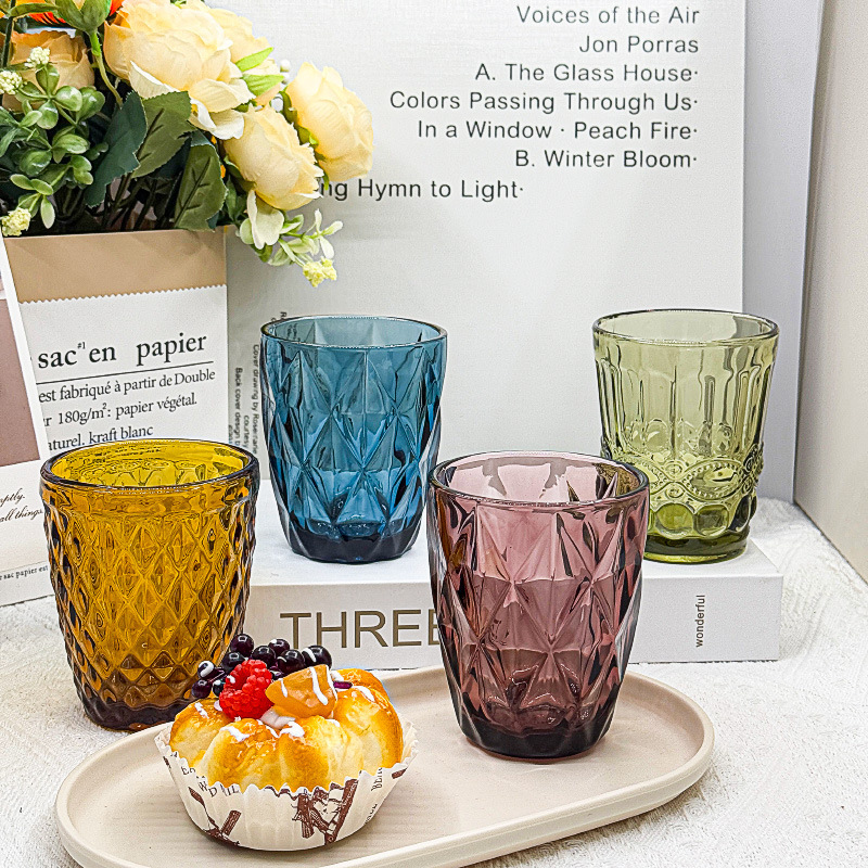 Factory Wholesale European Thickened Glass Drinking Cup Color Relief Juice Cup Hotel Mouthwash Cup Bar Beer Cup