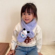 2025韩版仿兔毛绒保暖亲子围巾女冬季交叉宝宝儿童围脖套可爱批发