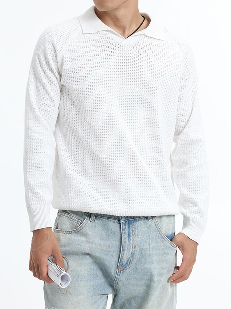 Hombre gaviota cuello polo jersey de punto de negocios casual jersey estampado suéter de manga larga suéter hombre otoño invierno