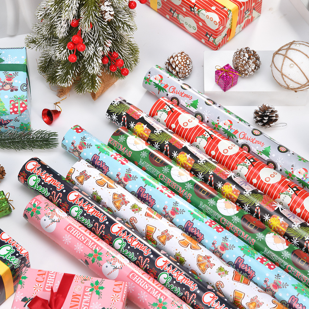 Venta caliente transfronteriza 80g papel de cobre impresión de Navidad papel de embalaje de regalo de Navidad de bricolaje fabricante de papel de embalaje de regalo al por mayor