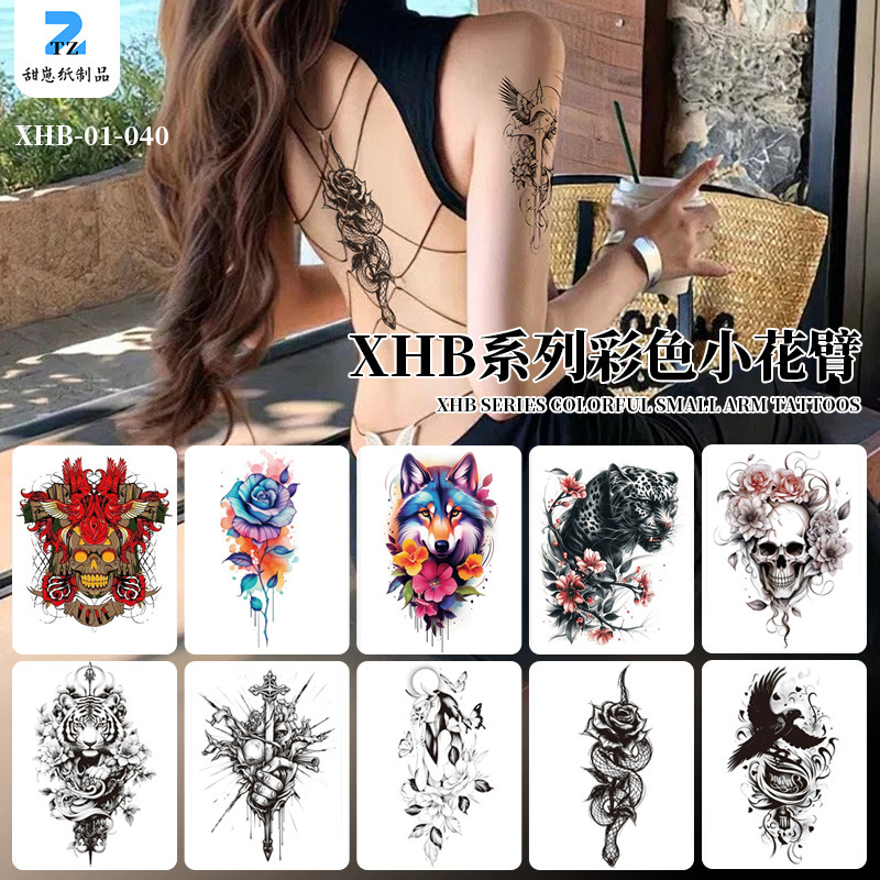 Cross-Border Tattoo Stickers Herbal Semi-Permanent Flower Arm Neck Skull Rose 3D Realistic Stickers Cross-Border Exclusive Supply