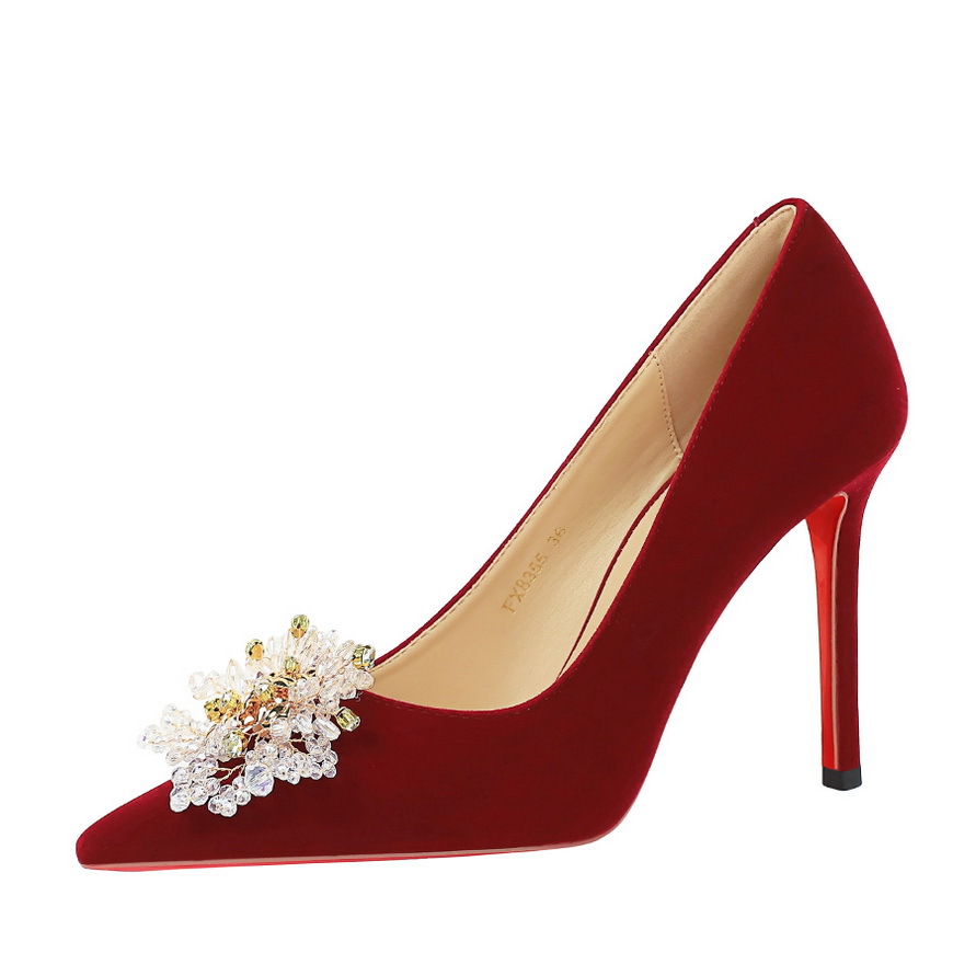 8355-H96 New Chinese Style Thin Heel Shallow Mouth Women's Suede Pointed Toe Wedding Shoes Red Ultra High Heels_vogvips.com