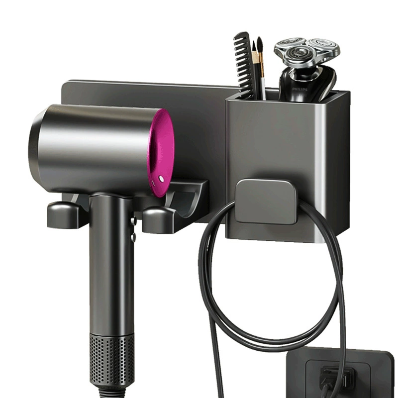 There is a bathroom hair dryer rack free punching toilet stand on the wall of the shelf on the wall