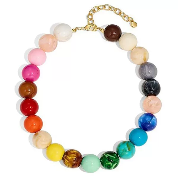 Amazon's Popular Round Bead Colorful Chunky Bead Necklace for Women, Fashionable Bohemian Statement Necklace Choker for Summer