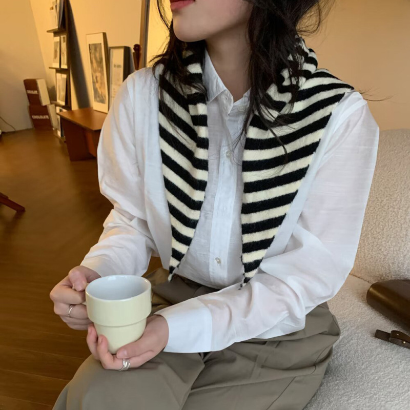 秋冬小三角巾条纹款针织围脖高级三角巾新款ins保暖韩国三角巾女|undefined