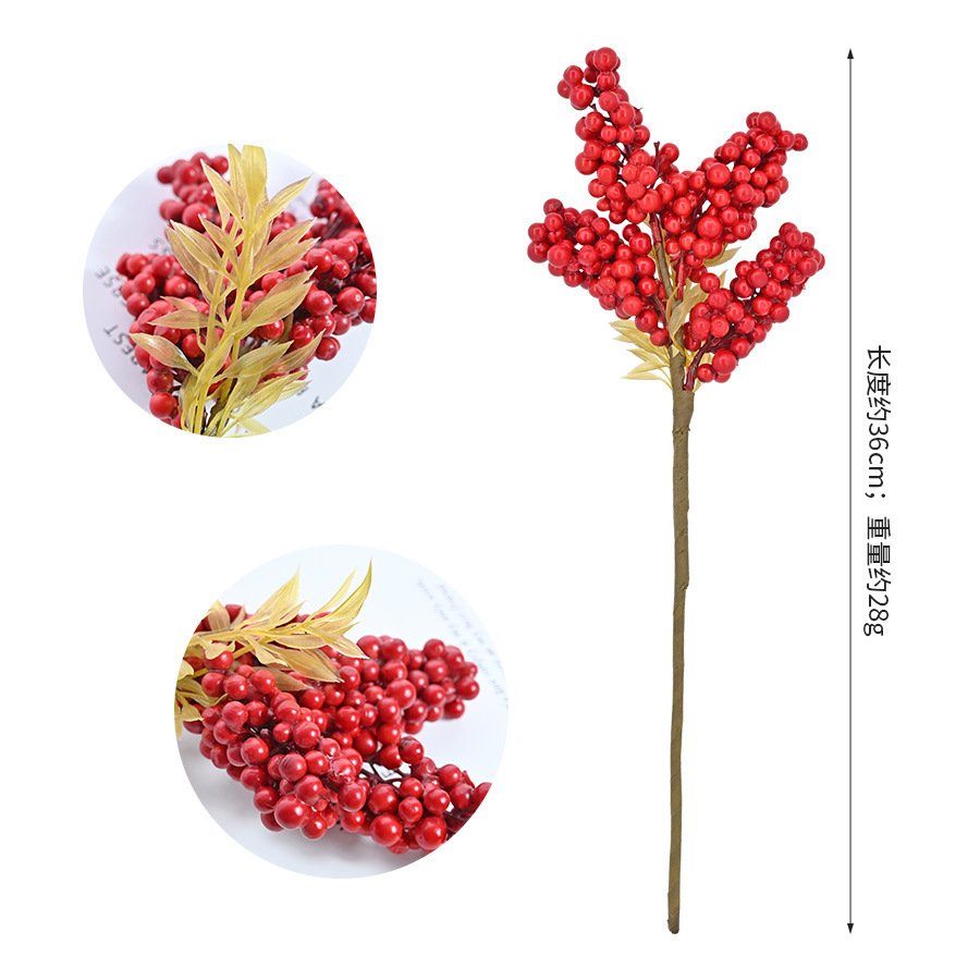 Fiesta de Año Nuevo, flores, frutas ricas, frutas de simulación, ramas de bayas, nuevas decoraciones, accesorios de barril de Navidad.