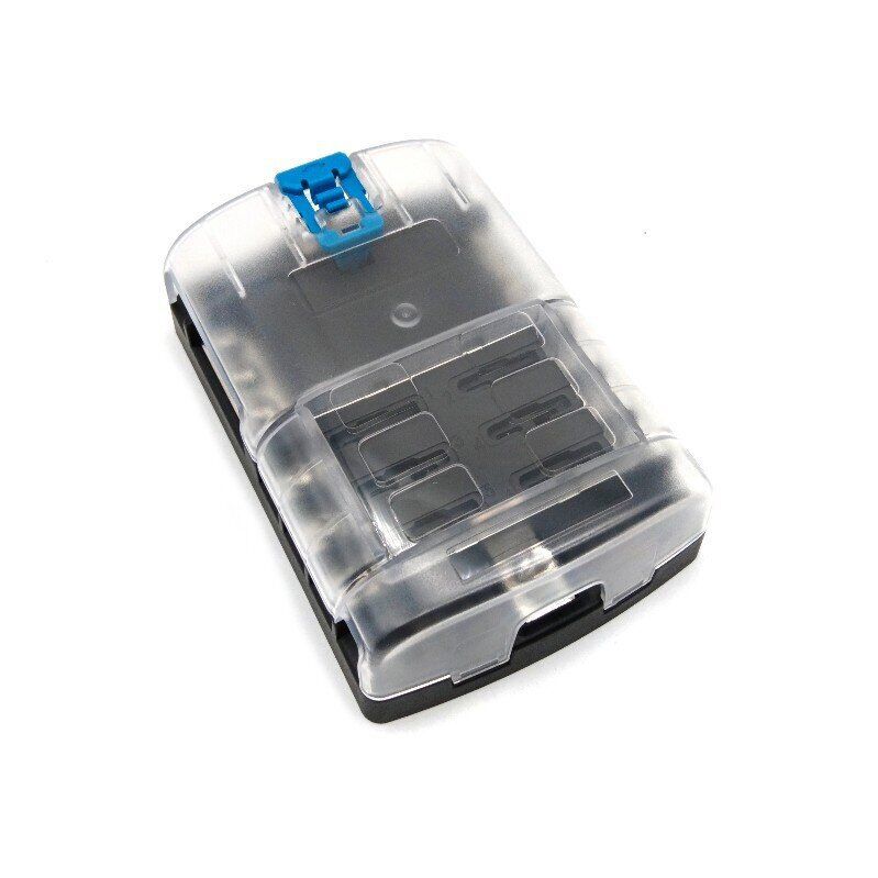 6路正负极汽车保险丝盒1进6出负极保险盒无灯带蓝色锁扣 DC32V XU