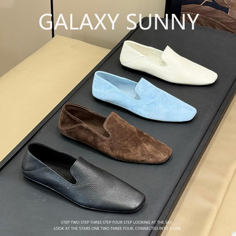 Sheepskin Version ~ French Retro Genuine Leather Square-Toe Flats Shoes for Work Clothing, Versatile, Simple, Lazy Slip-On Loafers