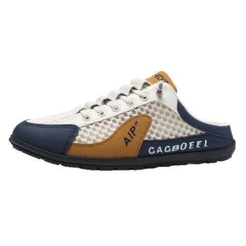 Summer New Mesh Breathable Slip-On Closed-Toe Half-Slippers for Men, Lazy Style Shoes, Fashionable All-Match Mesh Shoes with Heel Cover