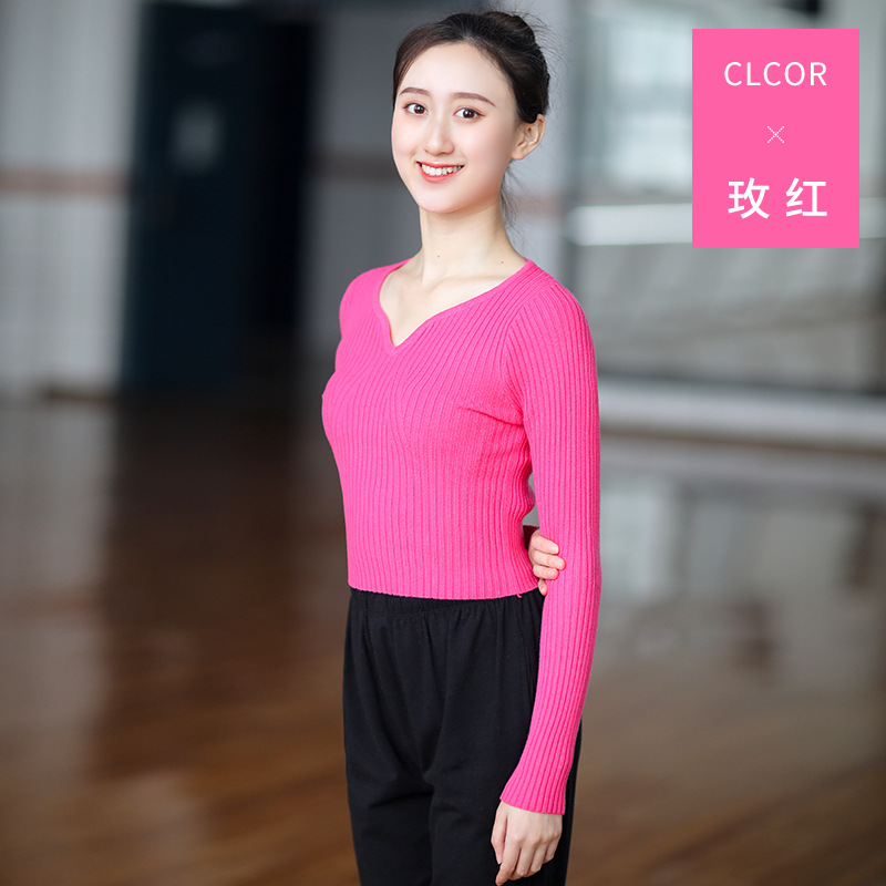 Danza suéter con cuello en V superior de las mujeres adultas desgaste exterior práctica ropa Otoño e Invierno de punto cálido abrigo de ballet ropa de cuerpo image 8