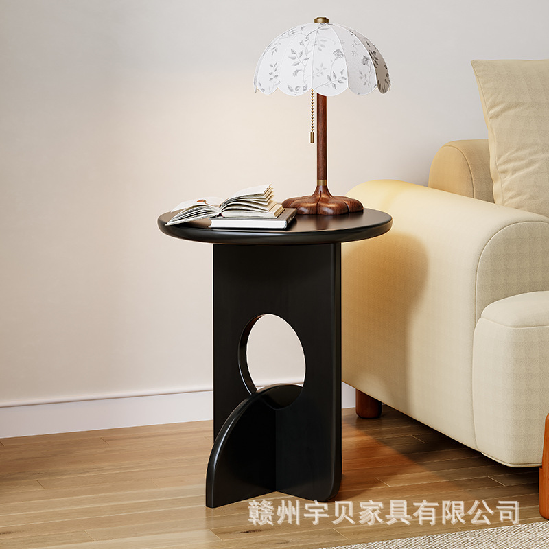 美式复古实木茶几卧室床头边桌圆桌中古风客厅家用小户型沙发边几|undefined
