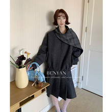 BENYAN本言 法式冬季保暖夹棉毛呢外套女可拆卸披肩羊毛夹克82609