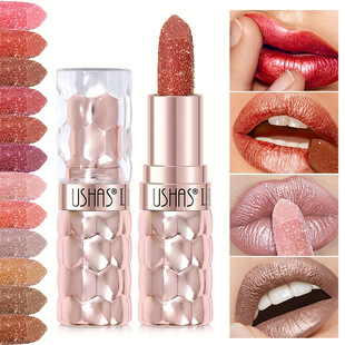 Ushas European and American Cross-Border Spot Pearlescent Lipstick Waterproof Non-Stick Cup Long-Lasting Moisturizing Fine Glitter Lipstick Uc012A+B