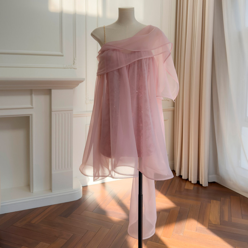 French-Style Elegant Strapless Dress with 3D Embroidery, Sequins, and Tulle, Fairy Holiday Style Puffy Dress 69541
